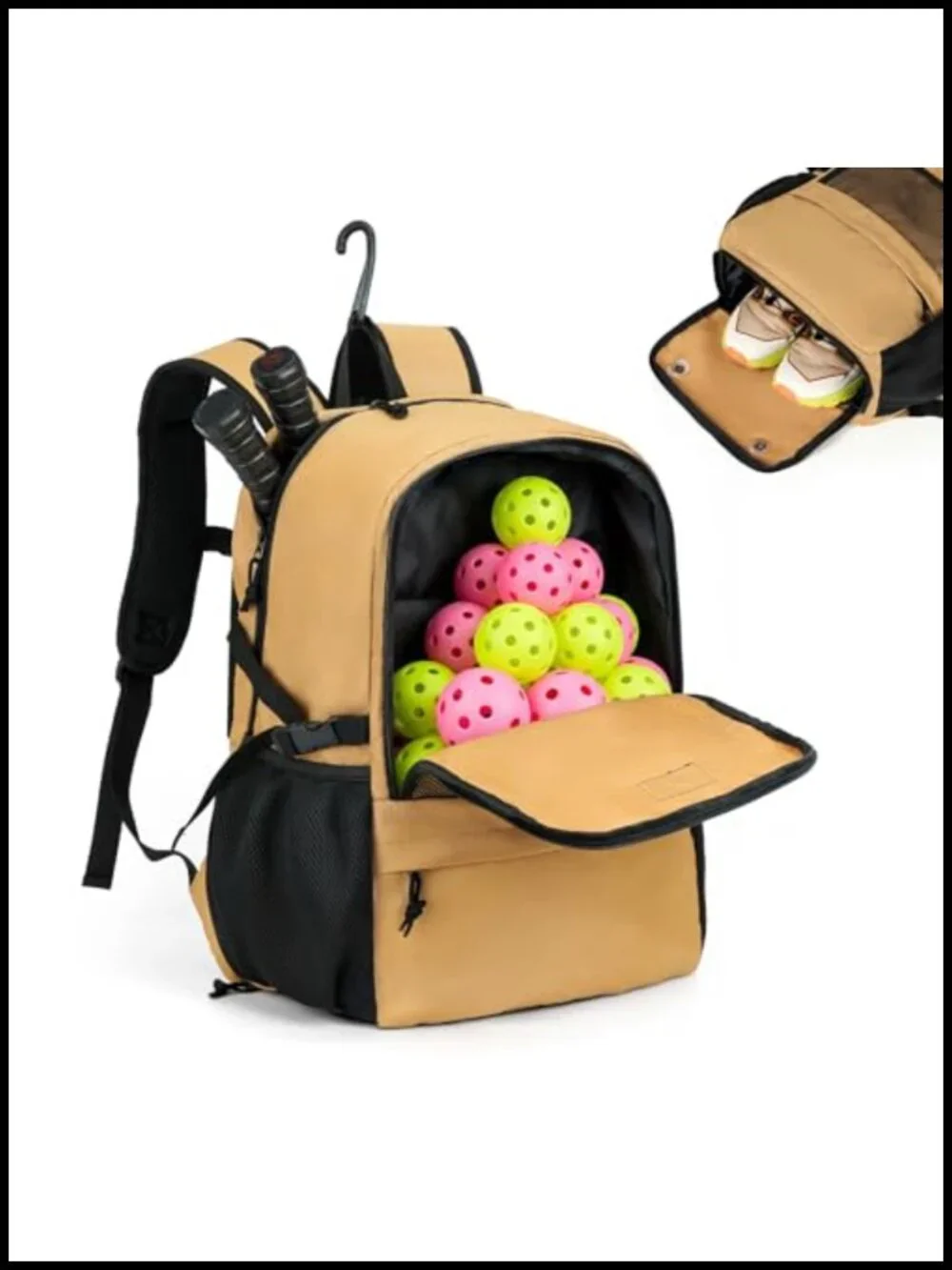 Pickleball Backpack with Shoe Compartment, Fits 4 Paddles, Water-Resistant